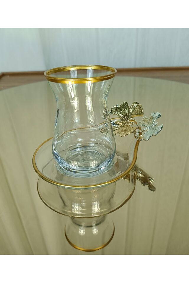 Yeni Model 6 Kişilik 12 Parça Gold Çay Seti , Çay Takımı , Hediyelik , Çeyizlik Kelebek