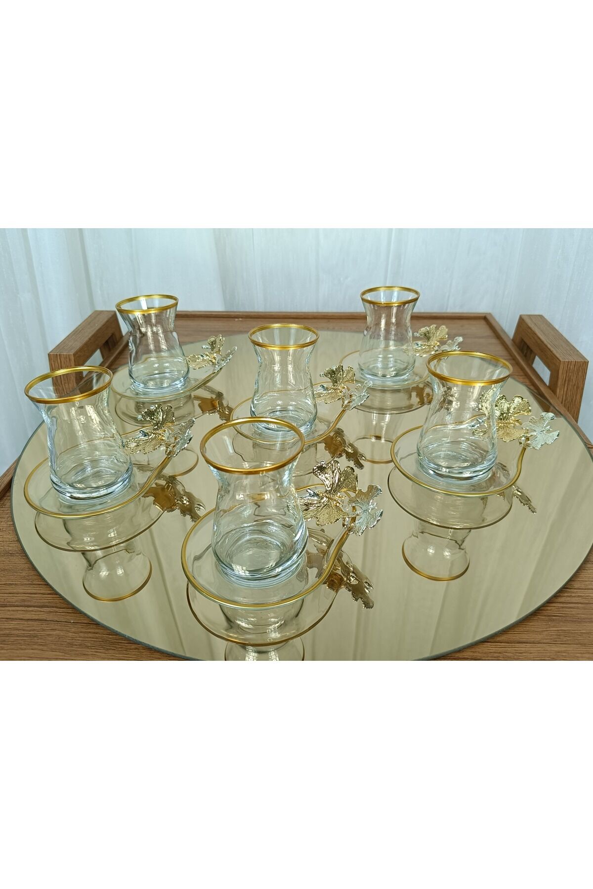 Yeni Model 6 Kişilik 12 Parça Gold Çay Seti , Çay Takımı , Hediyelik , Çeyizlik Kelebek