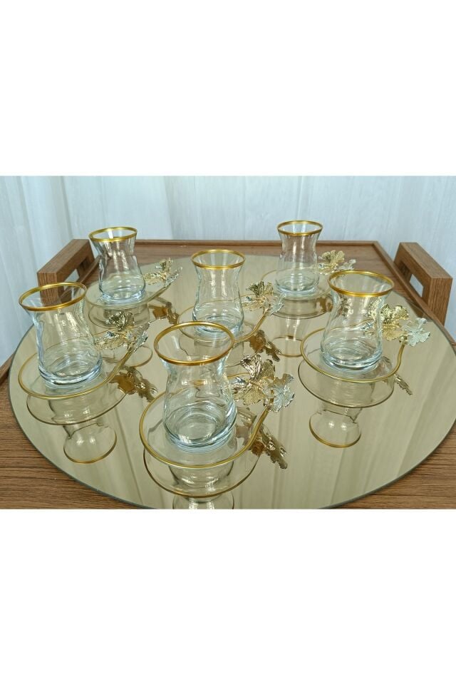 Yeni Model 6 Kişilik 12 Parça Gold Çay Seti , Çay Takımı , Hediyelik , Çeyizlik Kelebek