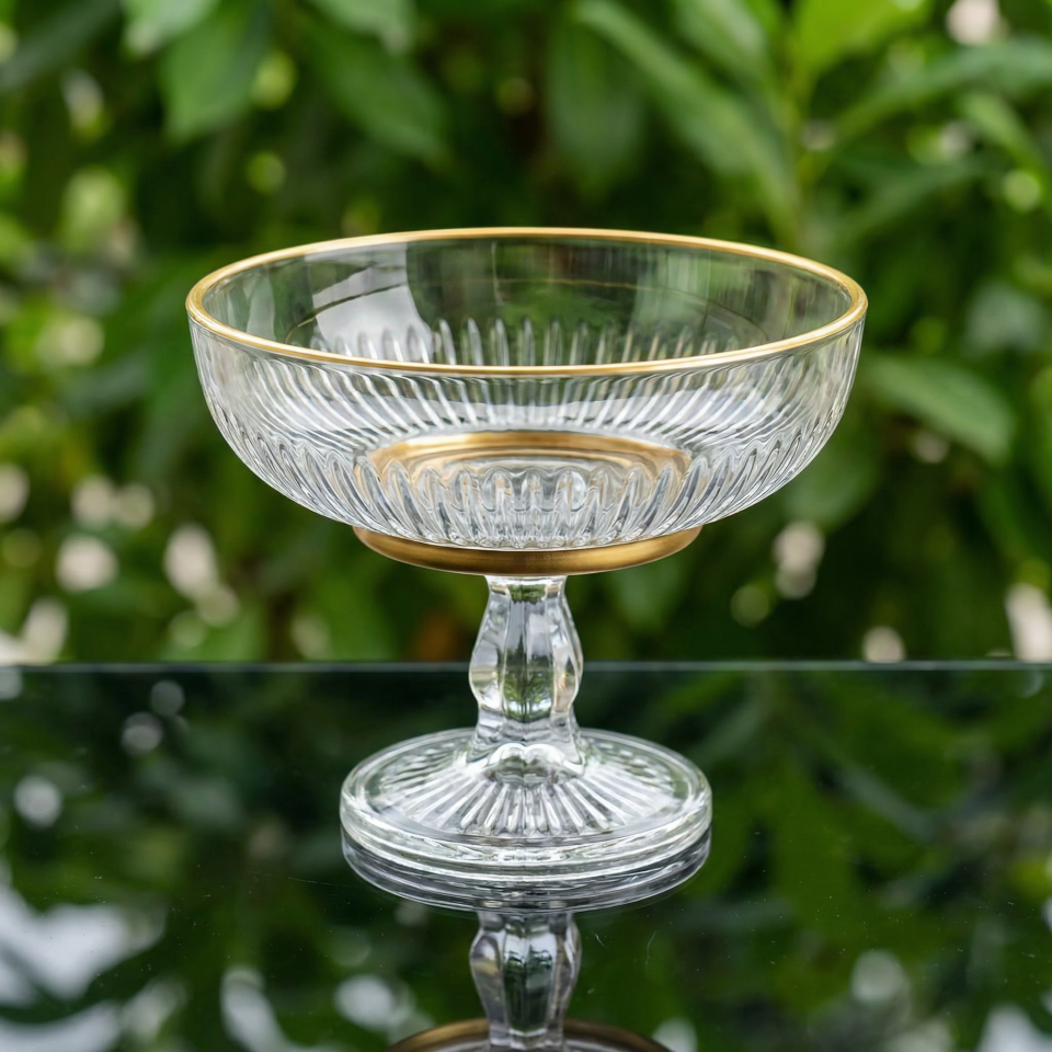 Cam Ayaklı Dondurmalık & Tatlı Kasesi 17 cm | Yaldızlı / Sade Sunum Kasesi | Magnolia Kup, Meyvelik