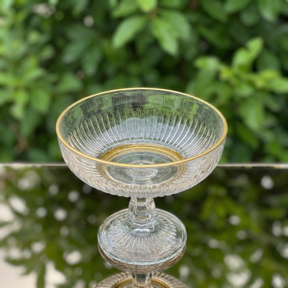 Cam Ayaklı Dondurmalık & Tatlı Kasesi 17 cm | Yaldızlı / Sade Sunum Kasesi | Magnolia Kup, Meyvelik