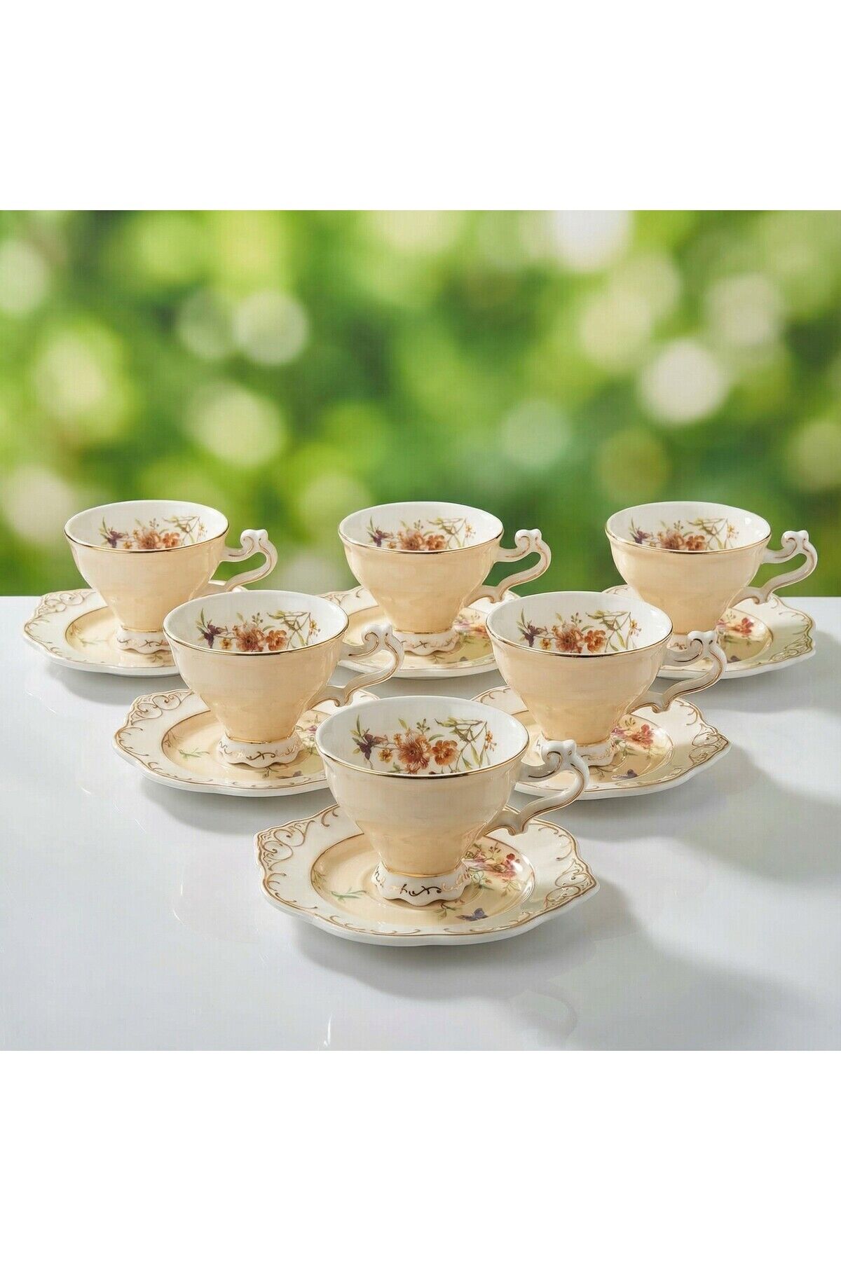 Flower Kahve Fincanı Takımı 6 Kişilik – Şık Desenli Türk Kahvesi Fincan Seti