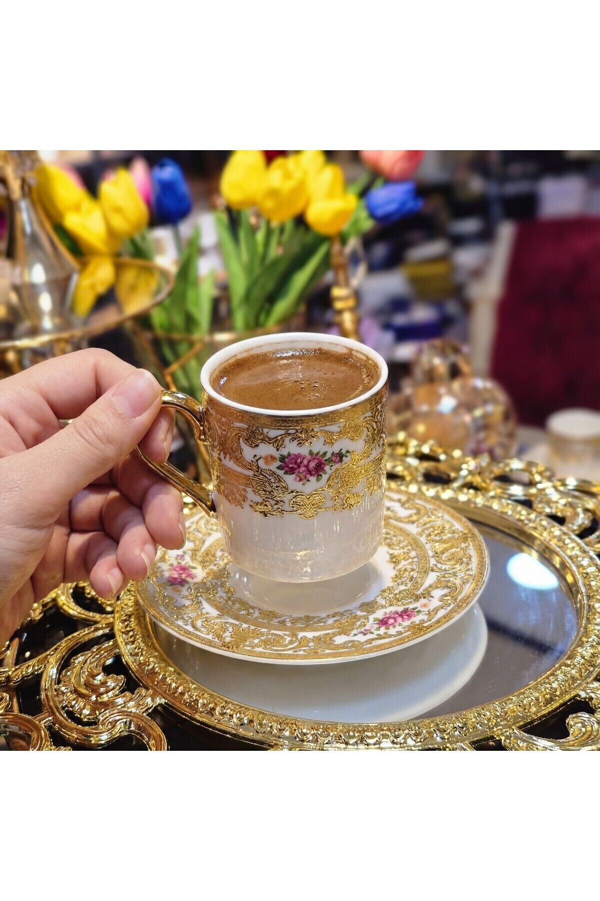 Victoria 24K Altın İşlemeli 6 Kişilik Porselen Kahve Fincan Takımı