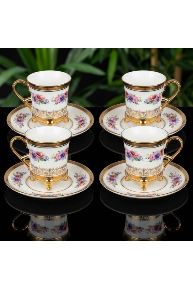 Victoria 24K Altın İşlemeli 6 Kişilik Porselen Fincan Seti Takımı Model2