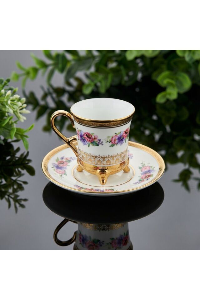 Victoria 24K Altın İşlemeli 6 Kişilik Porselen Fincan Seti Takımı Model2