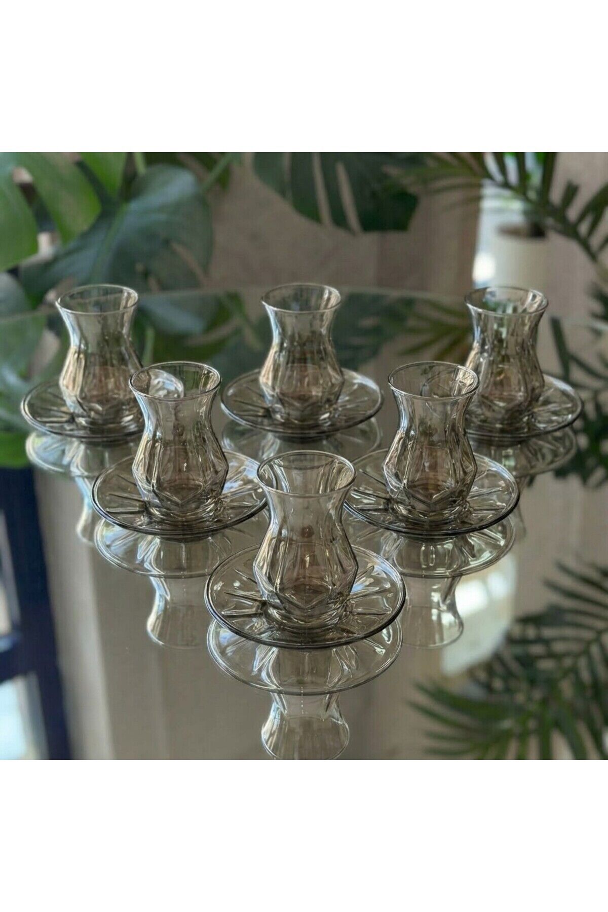 18 Parça Füme Cam Bardak Seti – 6 Çay Bardağı + 6 Uzun Su Bardağı + 6 Kısa Su Bardağı Çay Seti