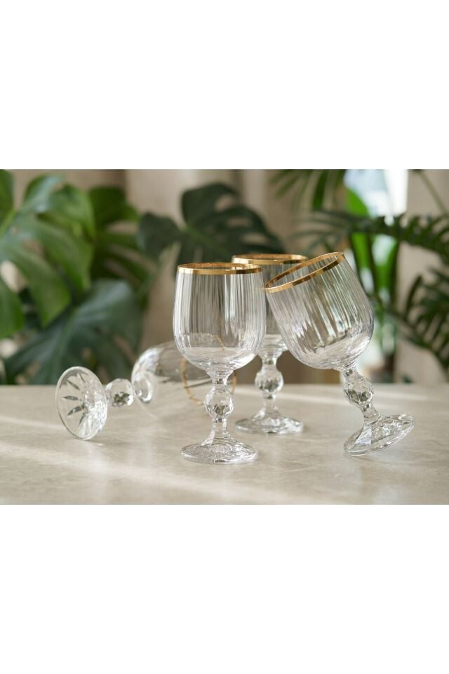 Bohemia Kristal Optik Kadeh Seti 6’lı – Gerçek Altın Yaldız Ağızlı Şık Cam Kadeh Kısa