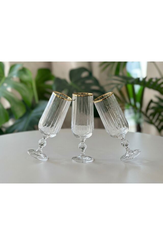 Bohemia Kristal Optik Kadeh Seti 6’lı – Gerçek Altın Yaldız Ağızlı Şık Cam Kadeh Uzun