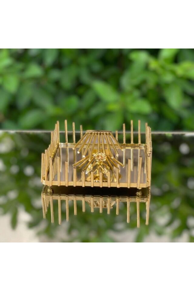 Kristal Detaylı Lüks 2’li Set | Kağıt Havluluk + Peçetelik | Gold-Gümüş Renk Dekoratif Masa Üstü Set Altın