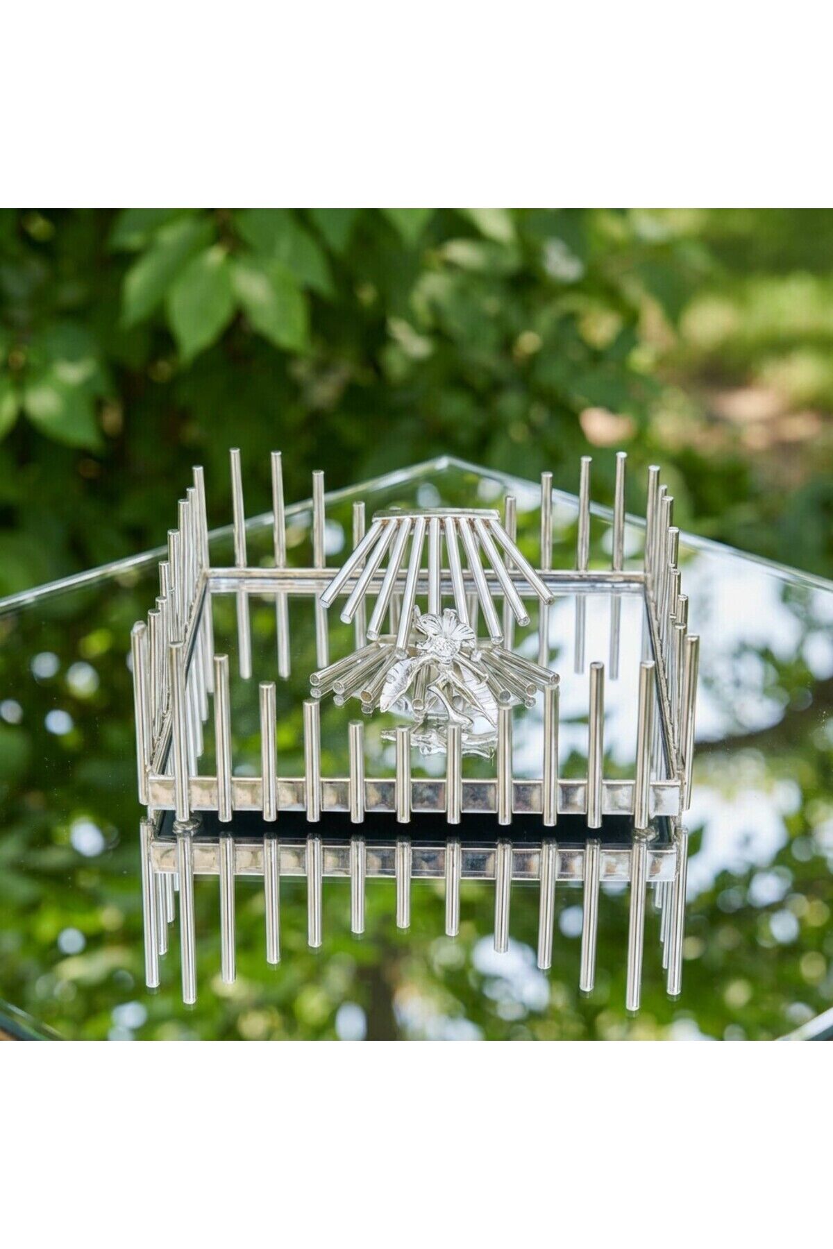 Lüks Peçetelik | Gold-Gümüş Renk | Dekoratif Masa Üstü Peçete Tutacağı Gümüş