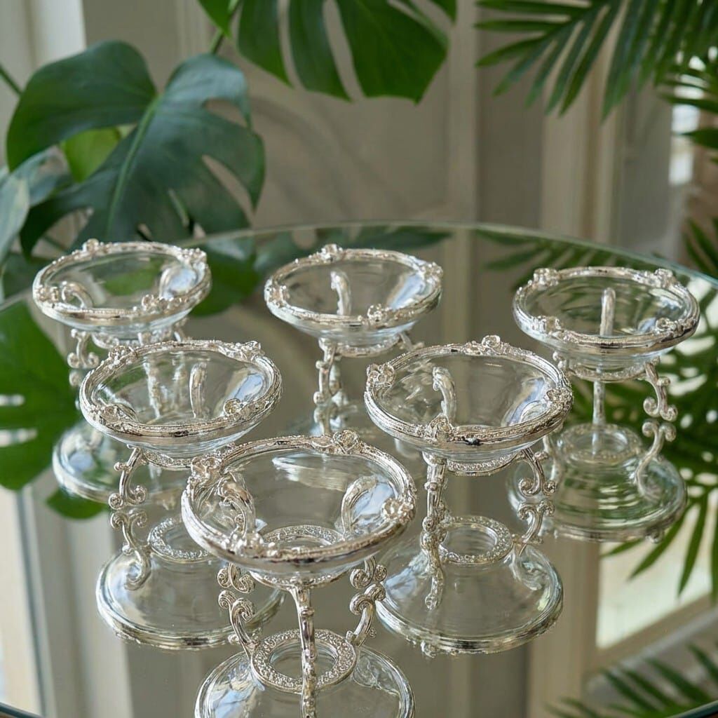 Lüks Metal Ayaklı Çiçekli Kahve Yanı Lokumluk & Çikolatalık – Yüzük Yükseltici, Dekoratif Sunumluk gümüş çerçeve