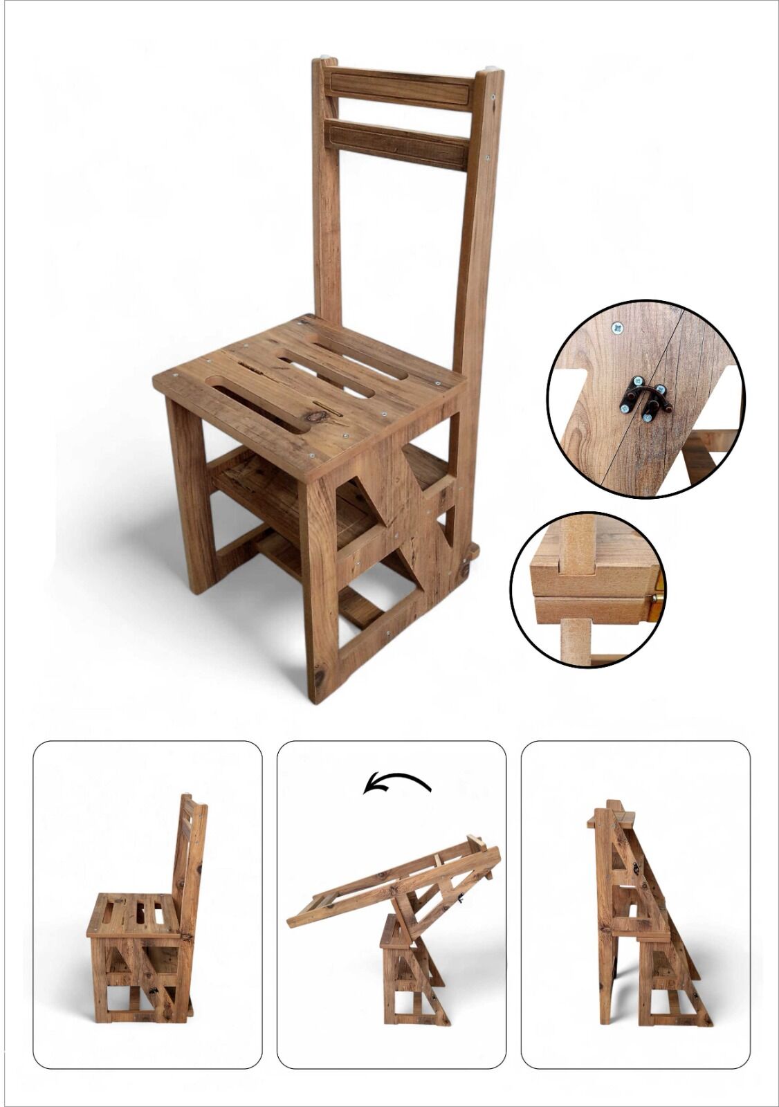 Çok Amaçlı MDF Katlanır Merdivenli Sandalye 2’si 1 Arada 110 Kg Taşıma Kapasitesi eco,