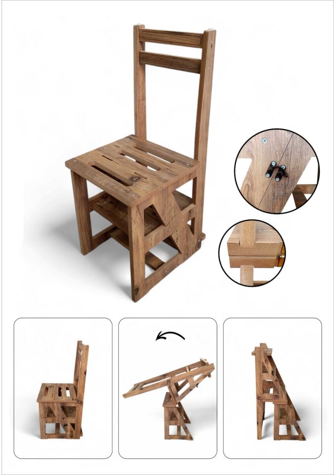 Çok Amaçlı MDF Katlanır Merdivenli Sandalye 2’si 1 Arada 110 Kg Taşıma Kapasitesi eco,