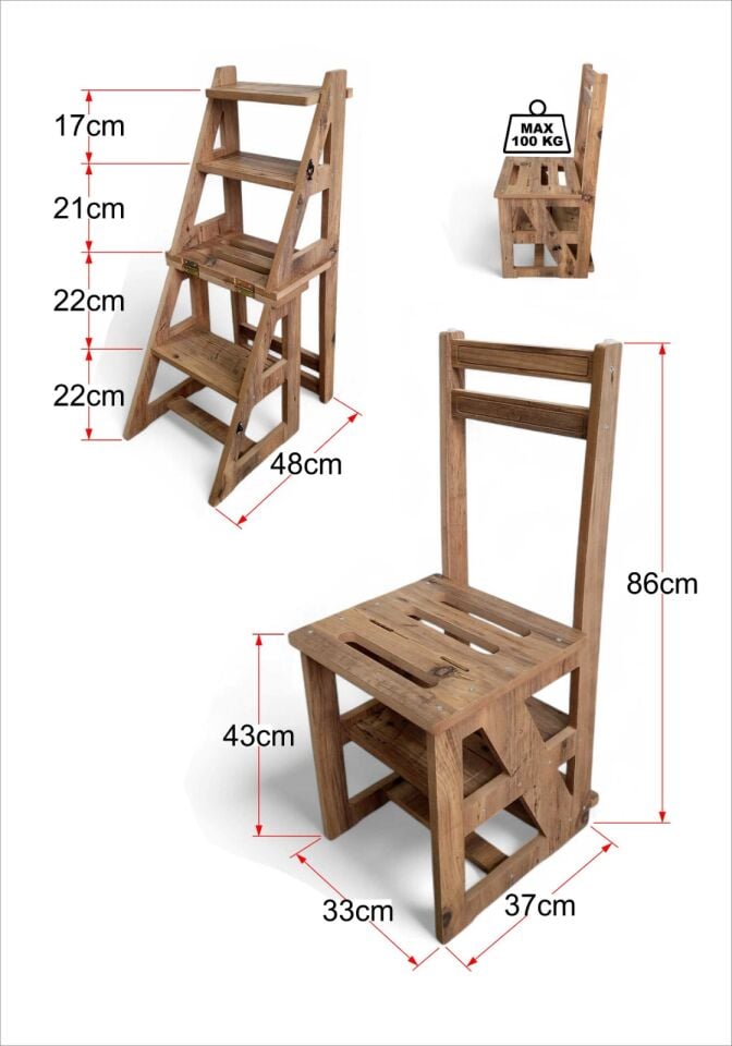 Çok Amaçlı MDF Katlanır Merdivenli Sandalye 2’si 1 Arada 110 Kg Taşıma Kapasitesi eco,