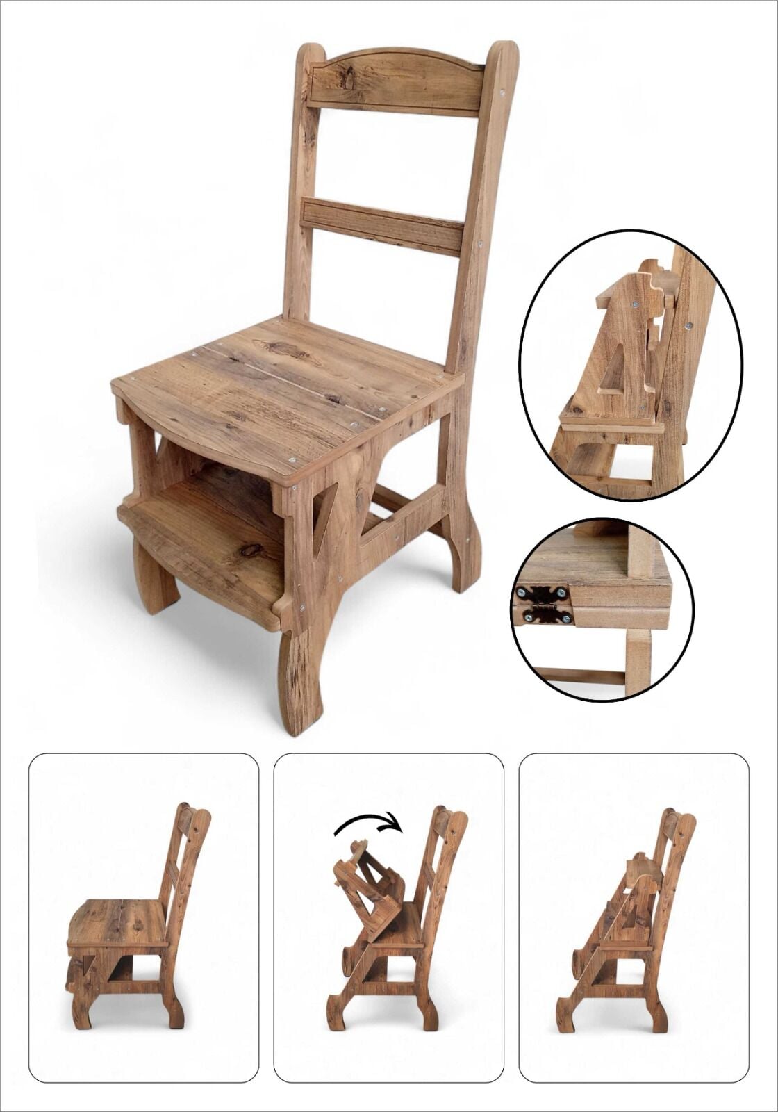 Çok Amaçlı MDF Katlanır Merdivenli Sandalye 2’si 1 Arada 110 Kg Taşıma Kapasitesi lüks