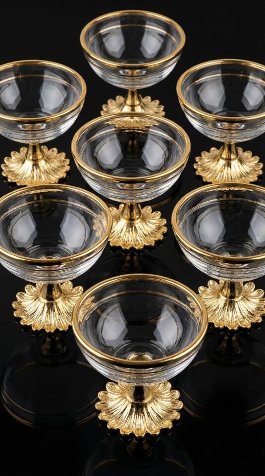 6 lı Gold Ayaklı Cam Lokumluk Şekerlik Çikolatalık Kahve Yanı Sunumluk Dekoratif Kase