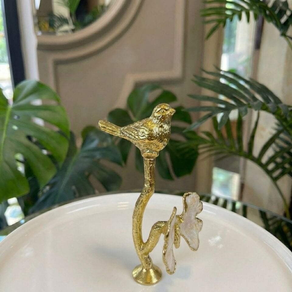 Gold Kuş Figürlü 2 Katlı Sunumluk – Lokumluk, Çikolatalık, Kurabiyelik Sunum Tabağı