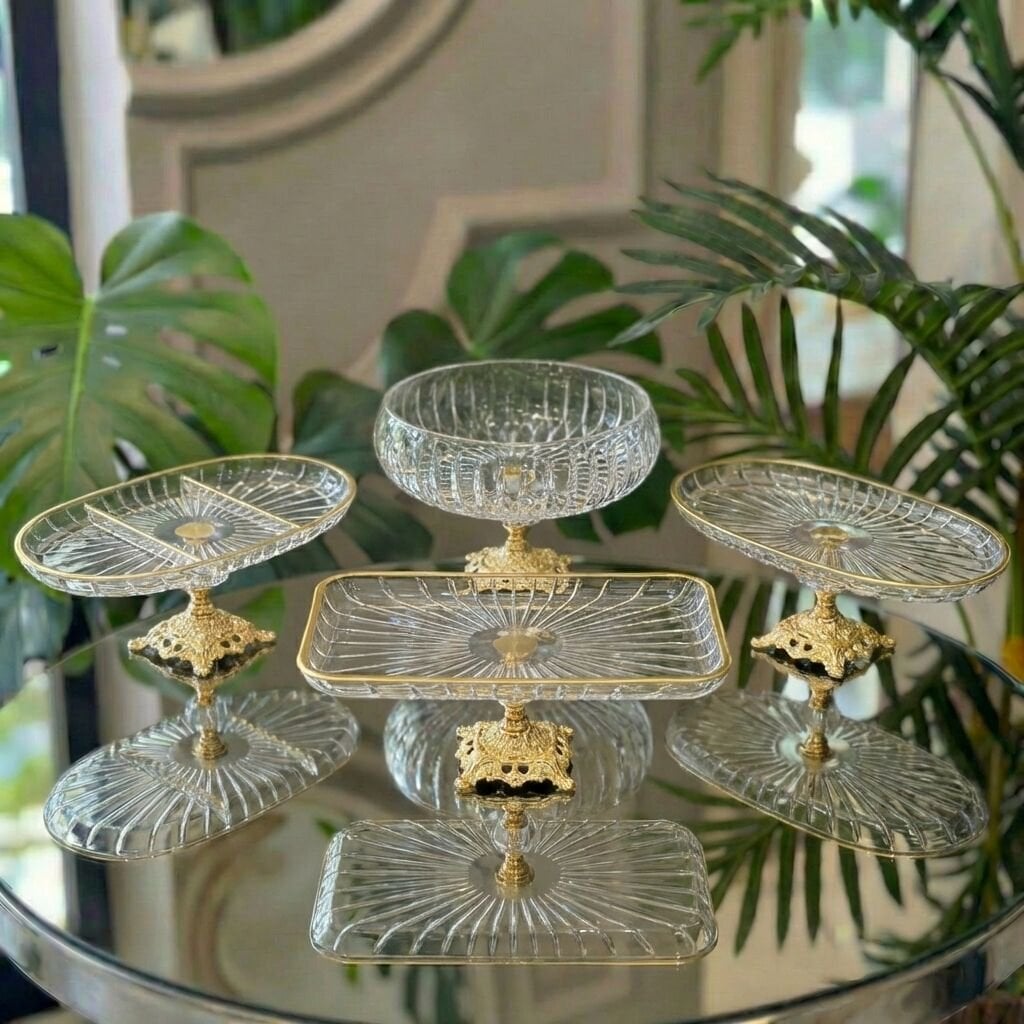 4 Parça Çeyiz Seti 3 Adet Sunumluk 1 Adet Salata Kasesi Çizgili