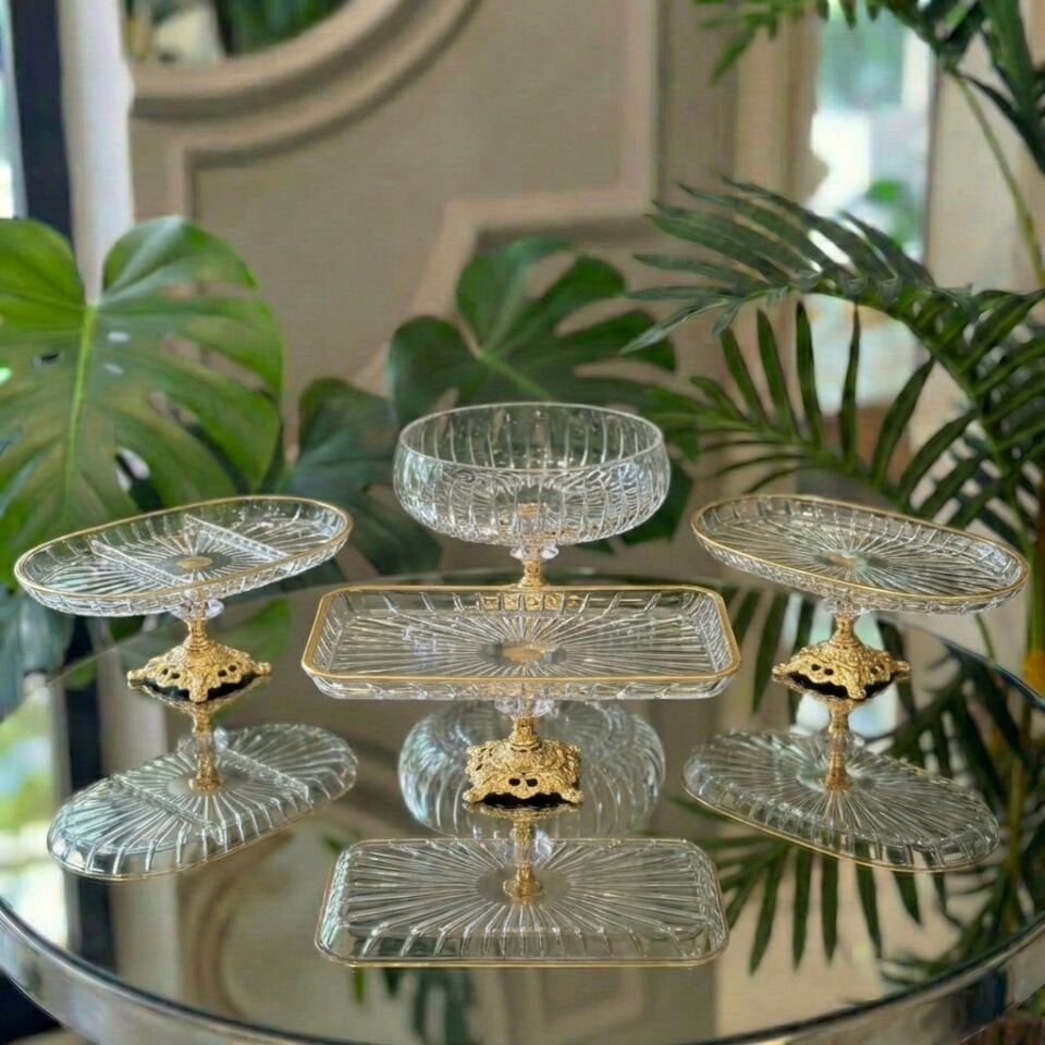 4 Parça Çeyiz Seti 3 Adet Sunumluk 1 Adet Salata Kasesi Çizgili