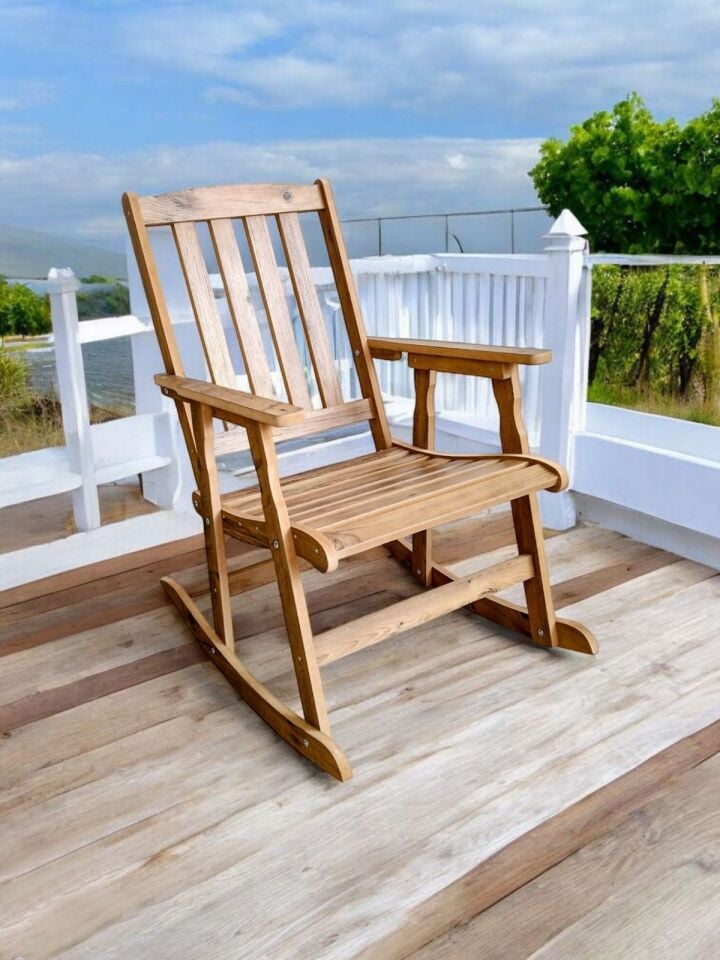 Ahşap Sallanan Sandalye Balkon Bahçe Teras Koltuğu Ayarlanabilir Sırt Dayamalı Ergonomik Mdf Dinlenme Koltuğu