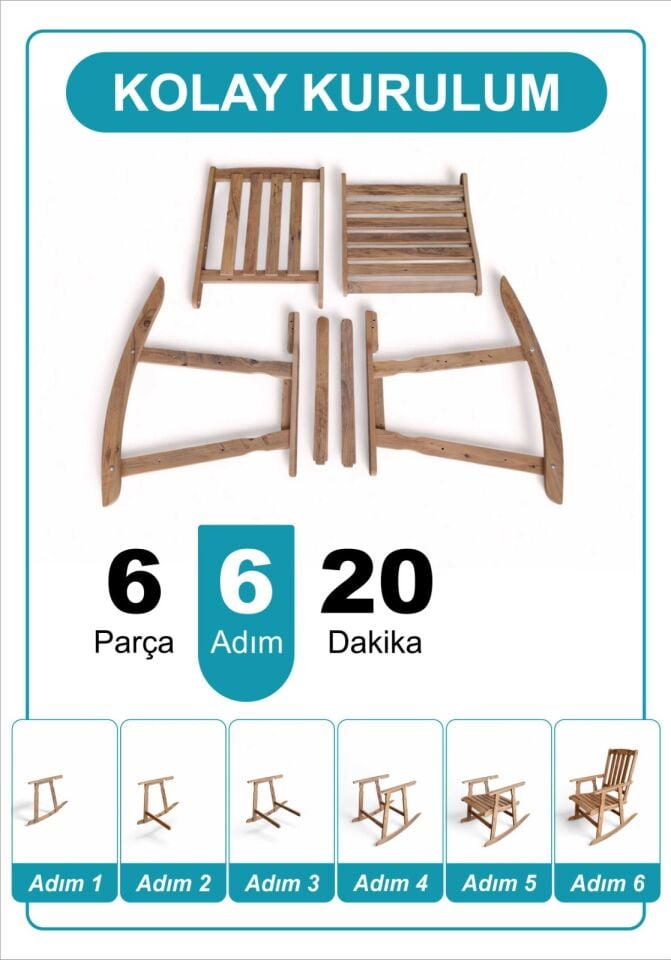 Ahşap Sallanan Sandalye Balkon Bahçe Teras Koltuğu Ayarlanabilir Sırt Dayamalı Ergonomik Mdf Dinlenme Koltuğu