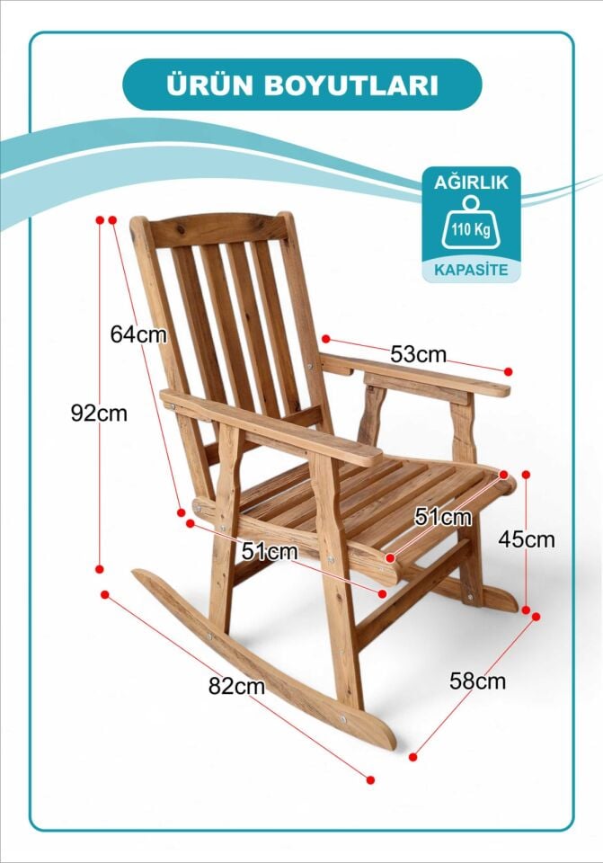 Ahşap Sallanan Sandalye Balkon Bahçe Teras Koltuğu Ayarlanabilir Sırt Dayamalı Ergonomik Mdf Dinlenme Koltuğu
