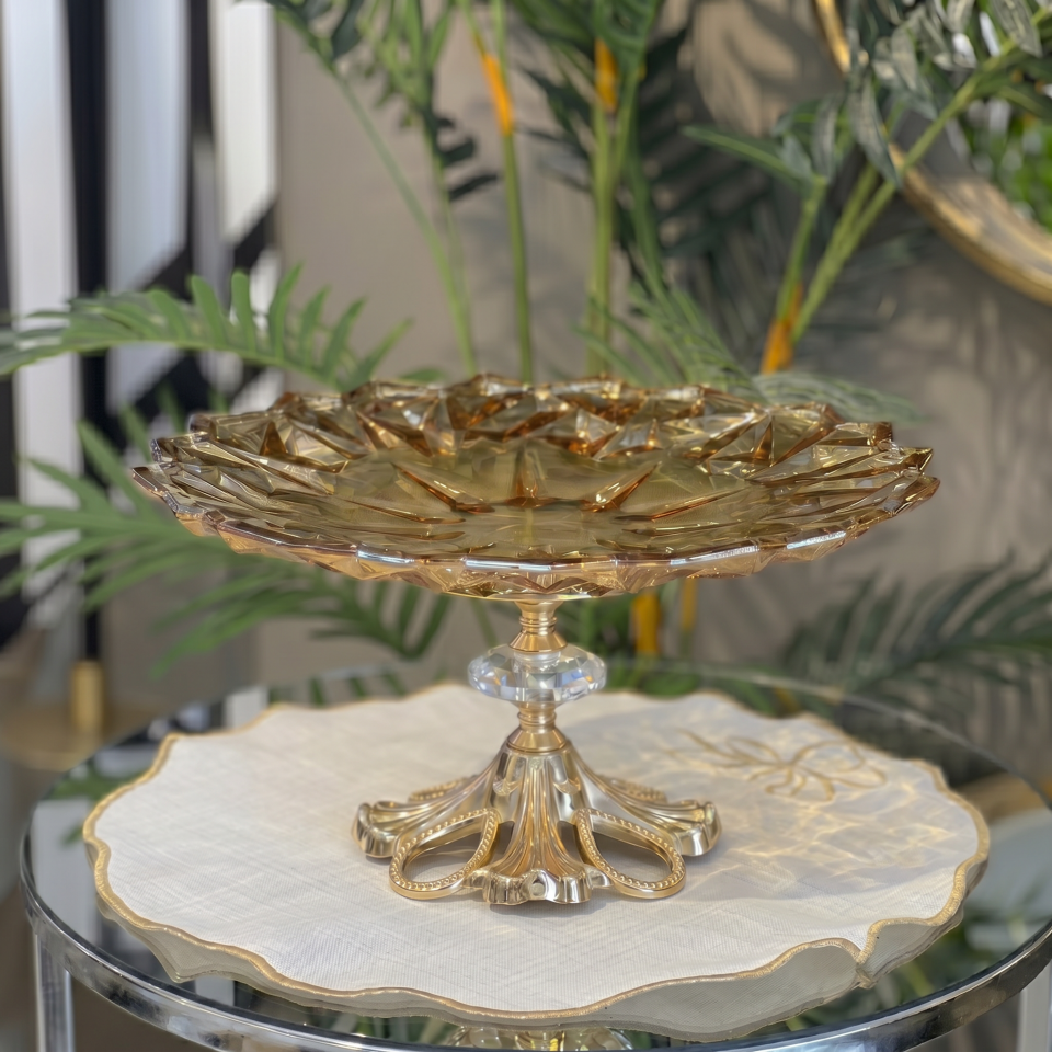Patentli Tasarım Lüks Kristal Gold Ayaklı Sunumluk Kase - Tabak Meyvelik Şekerlik Dekoratif Obje