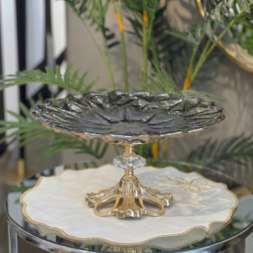 Patentli Tasarım Lüks Kristal Gold Ayaklı Sunumluk Kase - Tabak Meyvelik Şekerlik Dekoratif Obje